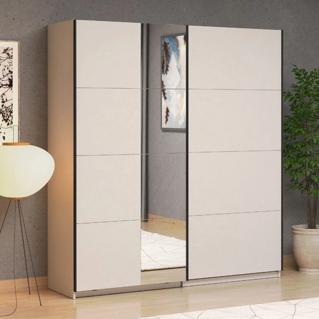 Armadio Camera da Letto Porlezza, Guardaroba Grande Appendiabiti, 195x217.5h cm Bianco Crema
