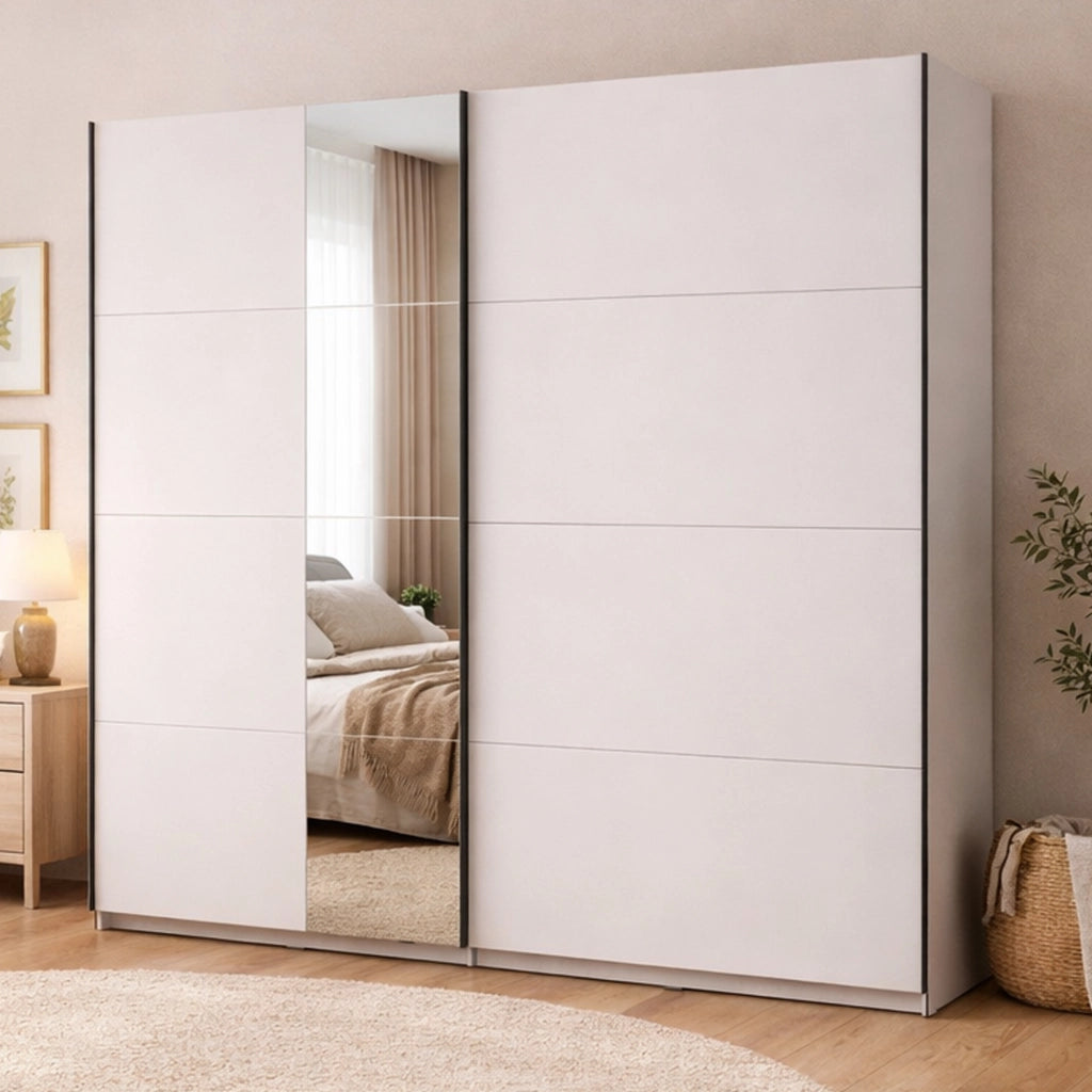 Armadio Camera da Letto Porlezza, Guardaroba Grande Appendiabiti, 195x217.5h cm Bianco Crema