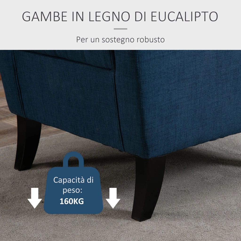Poltrona per Salotto in Stile Francese con Seduta Imbottita e Cuscini 74x86x102 cm in Poliestere Blu