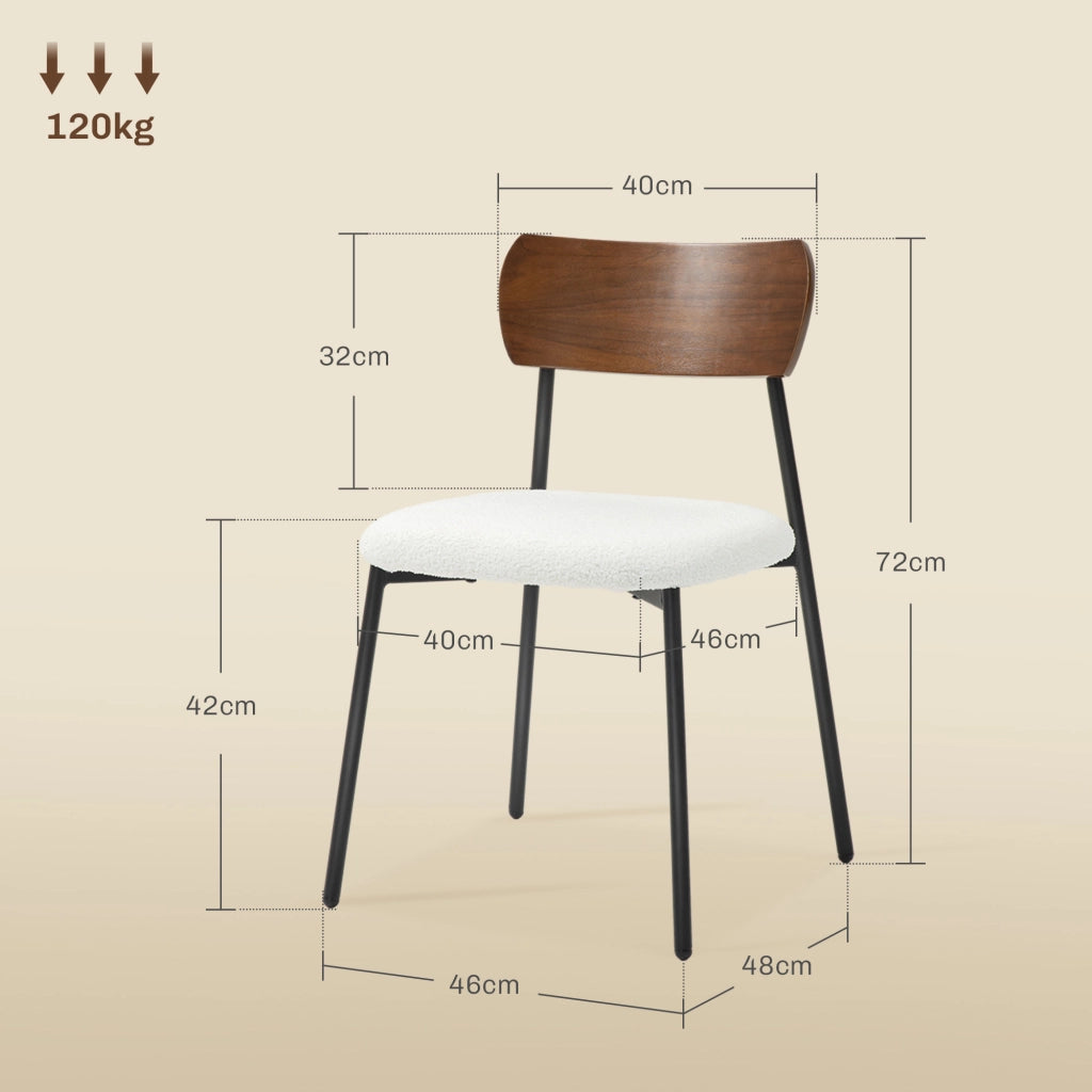 Set 2 Sedie da Pranzo con Schienale Curvo e Rivestimento Bouclette ¨C Zephmum ¨C Colore Crema