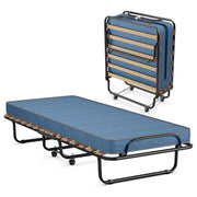 Letto pieghevole con materasso in memory foam spesso, Letto portatile con 4 ruote girevoli 190x80x33cm Blu scuro-Letti e strutture