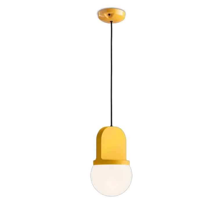 Sospensione Vintage Decò Habea Ceramica Gialla 1 Luce E27