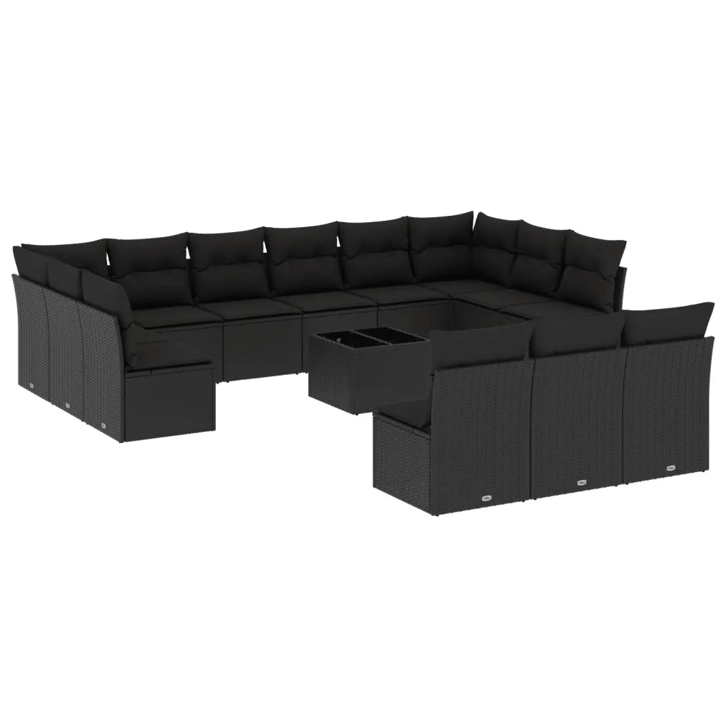 Set Divani da Giardino 14pz con Cuscini in Polyrattan Nero 3218395