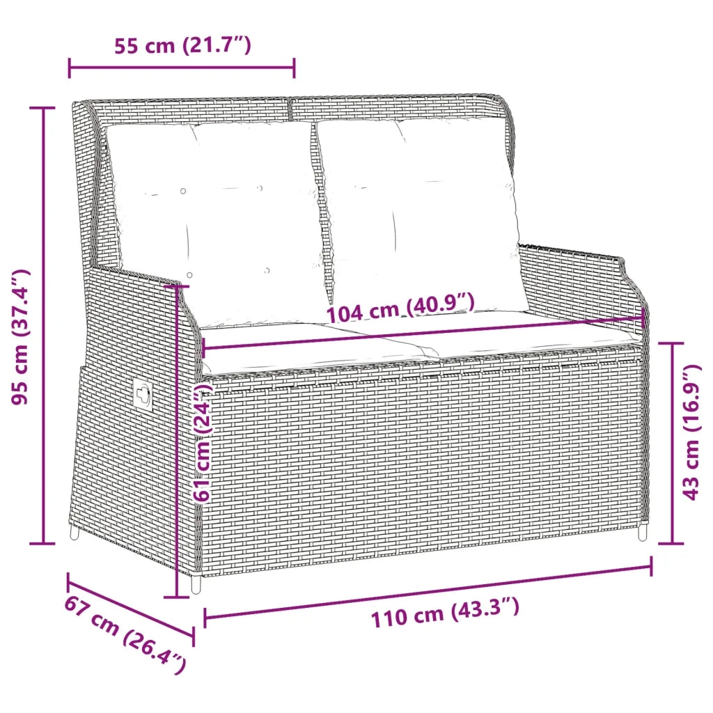 Panchina da giardino reclinabile con Cuscini in Polyrattan Grigio 368962