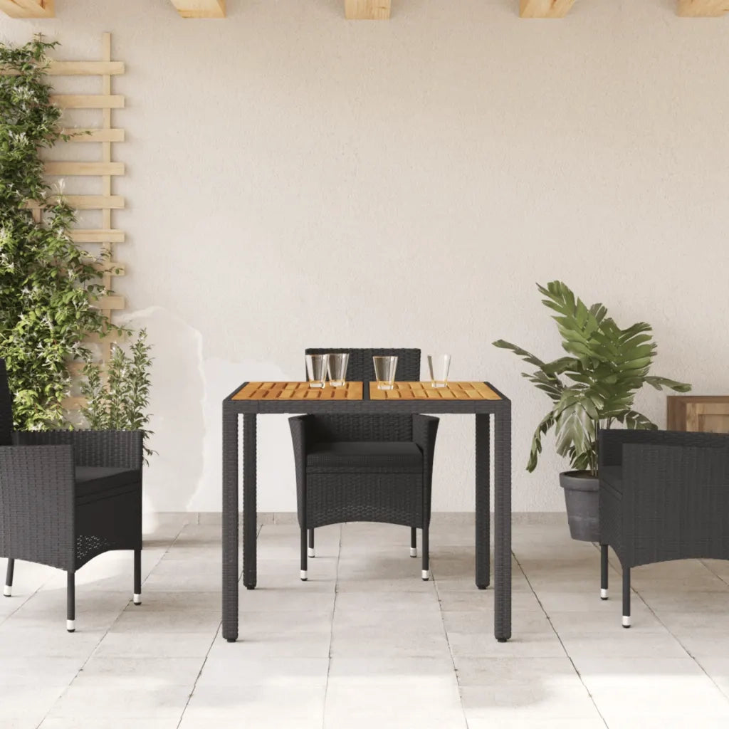 Tavolo Giardino Piano Legno Acacia Nero 90x90x75 cm Polyrattan 365529