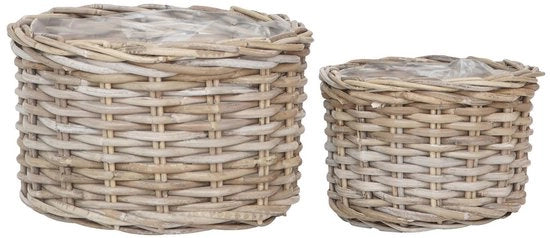 Set di contenitori di archiviazione - organizzatori - contenitori decorativi - texture naturale - Ø35cm x 22cm & Ø27cm x 18cm contenitori di rattan kubu