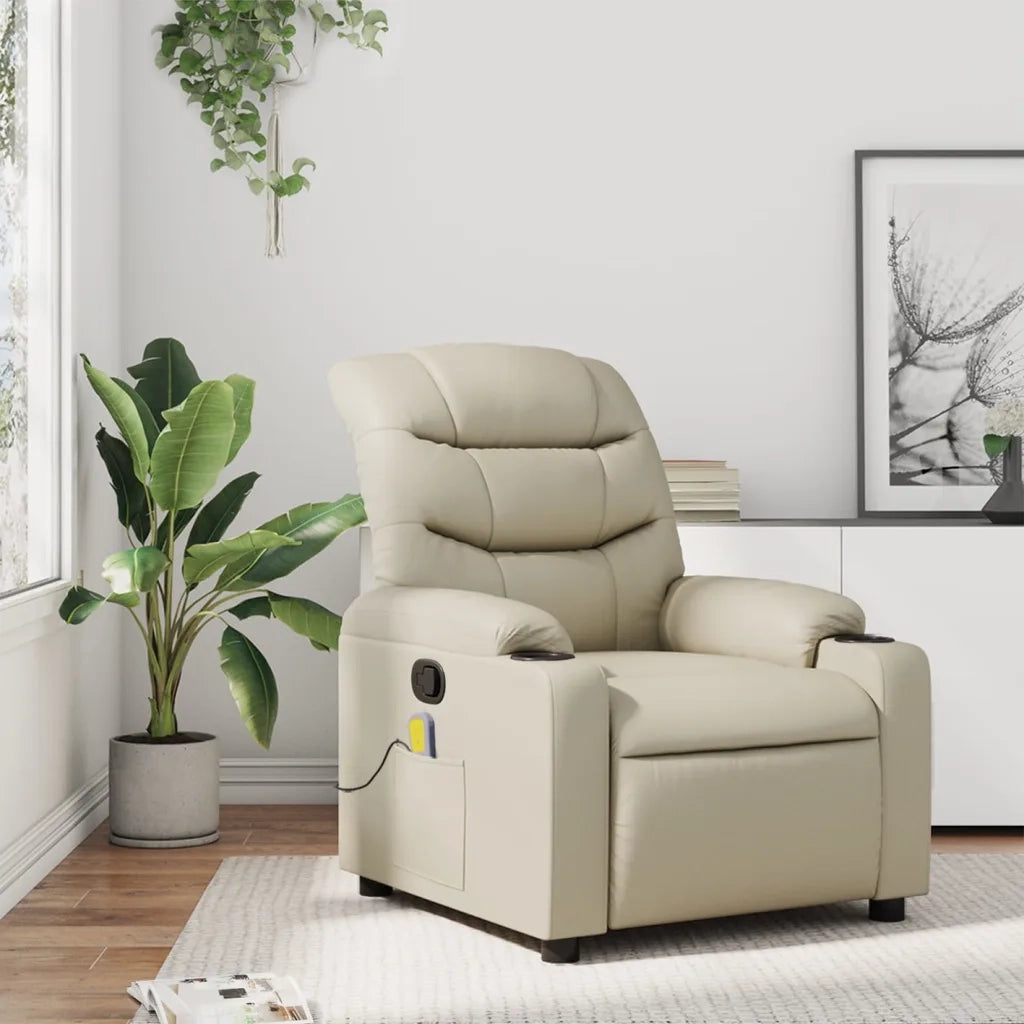 Divano Sedia-Poltrona reclinabile massaggiante in Similpelle Crema 579253
