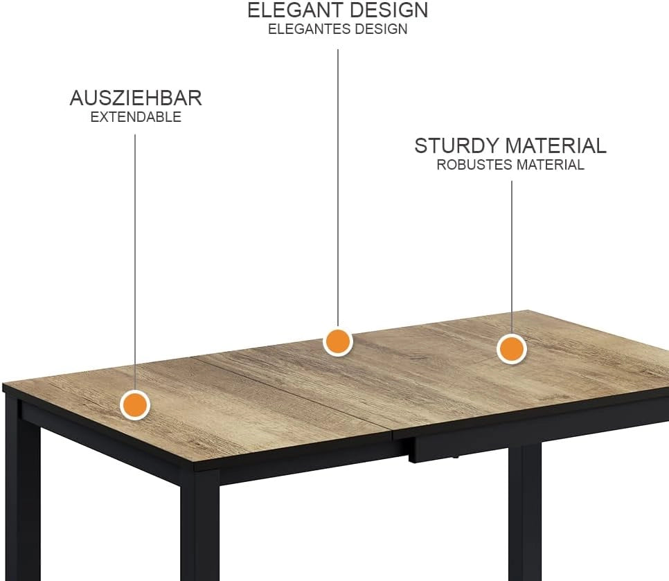 Tavolo da pranzo Granny, Rovere rustico/antracite, 120 x 70 cm Estensibile