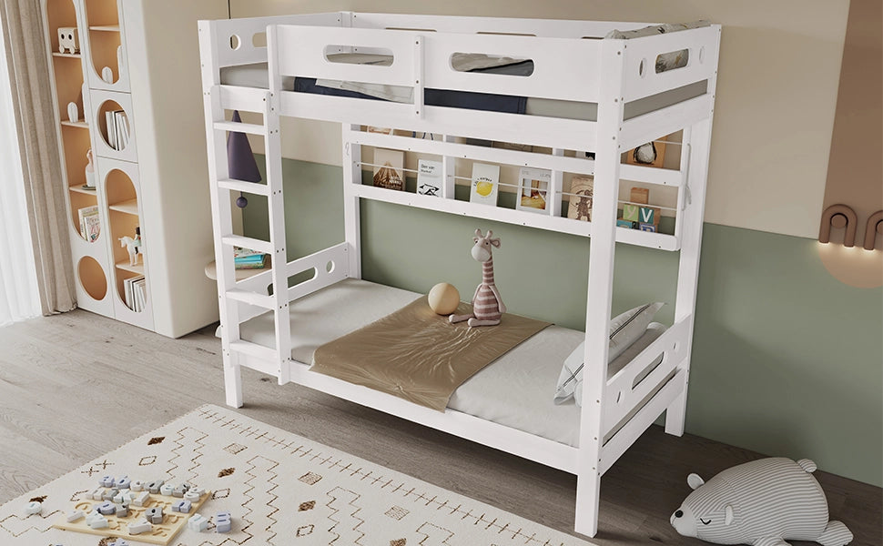 LETTO a castello 90x200 cm Bianco/Naturale in legno massello e MDF