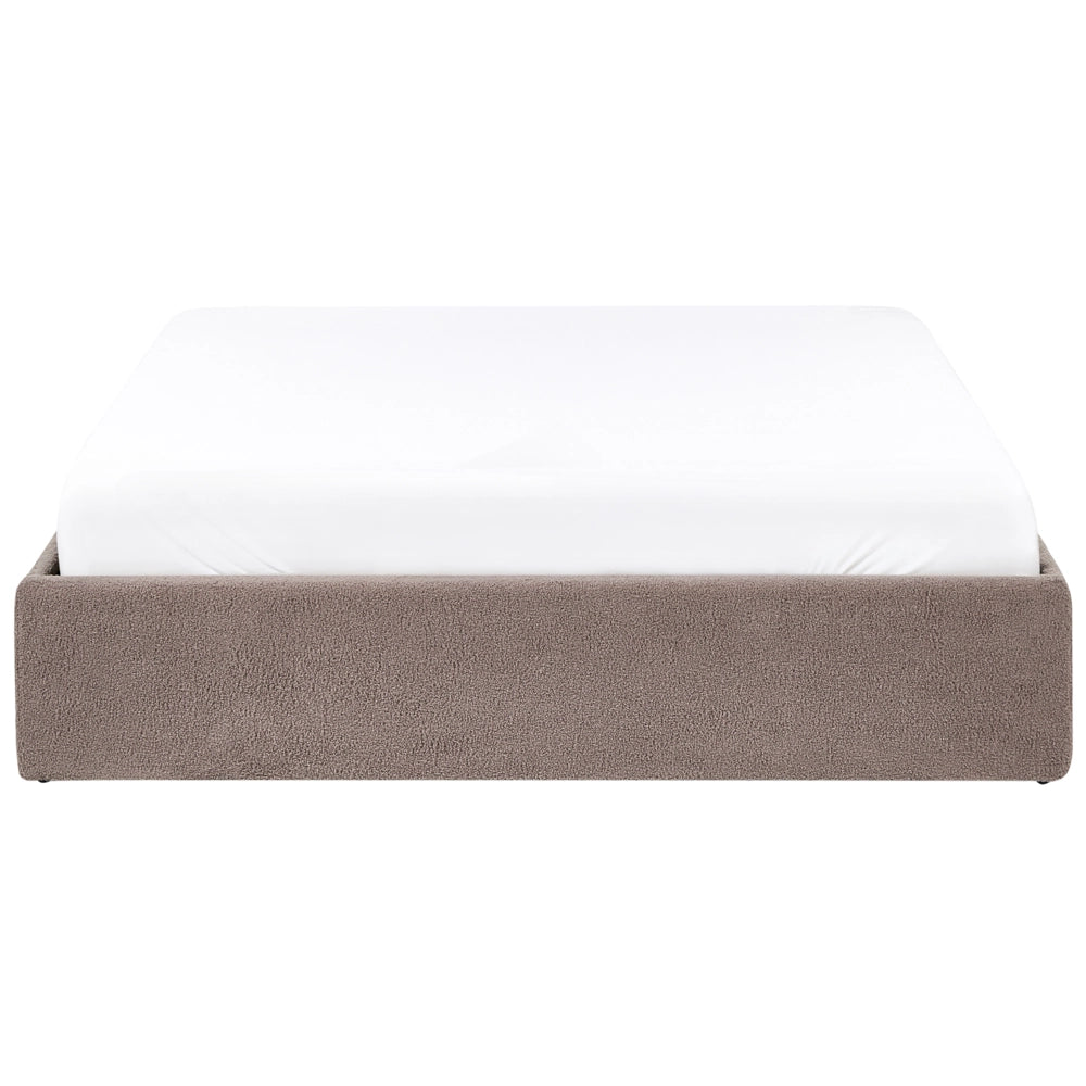 Letto matrimoniale con contenitore in tessuto bouclè tortora 140 x 200 cm portaoggetti stile moderno