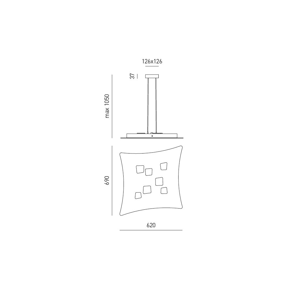Lampadario sospensione Isotta 10 luci GX53 bianco - Lampada soffitto design moderno 62x69cm, luce biemissione, max 10x8W, IP20, lampadine escluse