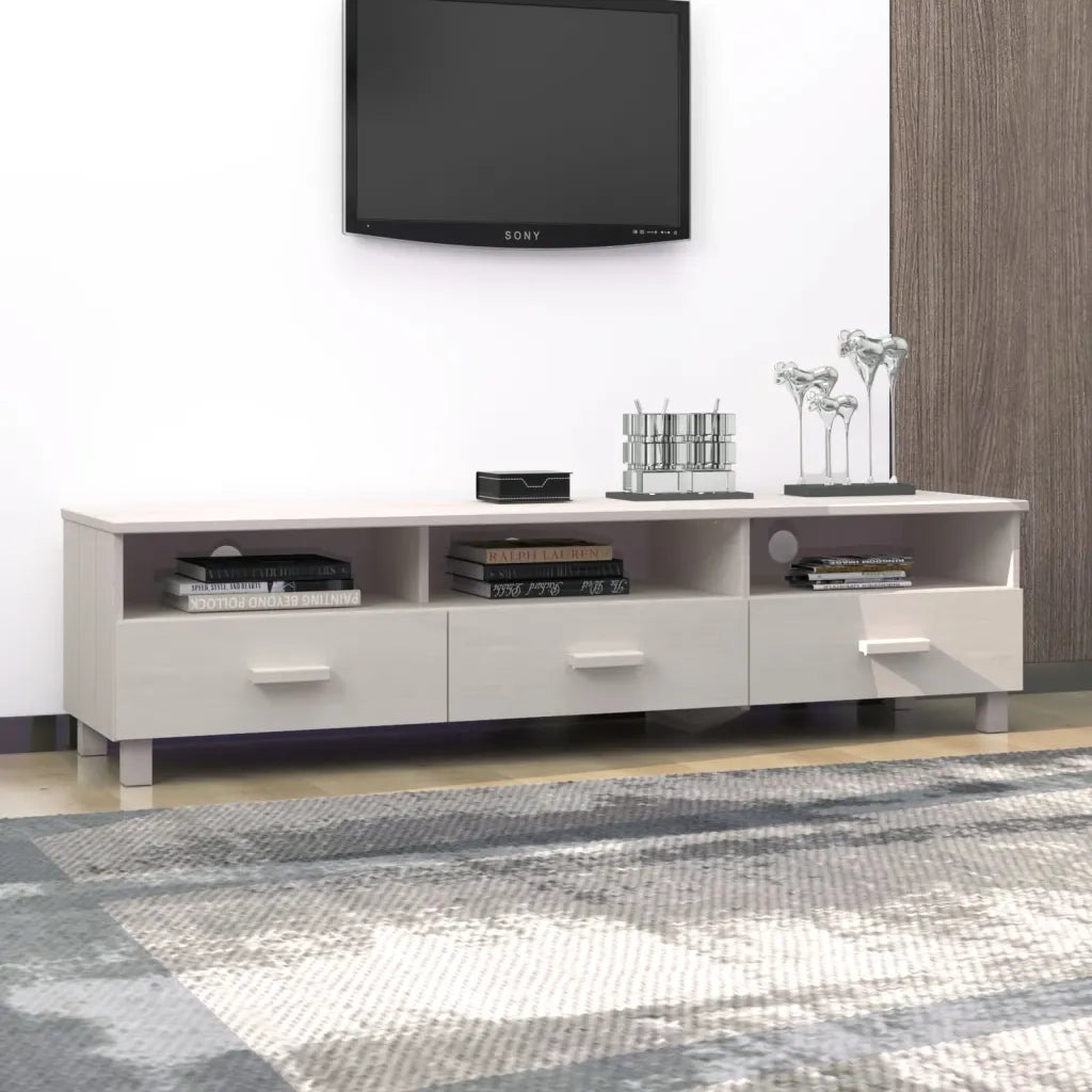 Mobile TV HAMAR Bianco 158x40x40 cm in Legno Massello di Pino 340473