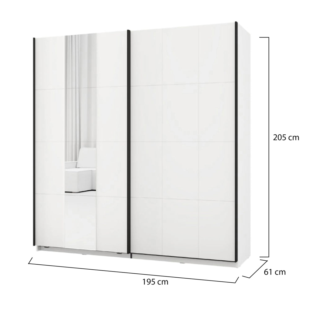 Armadio Camera da Letto Asilah, Guardaroba 2 Ante 2 Ripiani, 195x205h cm Bianco Opaco
