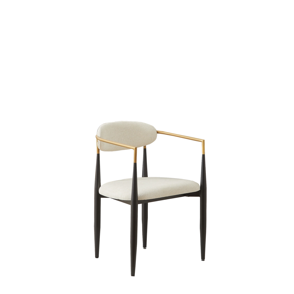 Set 2 Sedie da Pranzo con Cuscini Beige e Struttura in Metallo Nero e Oro