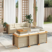 Set Divani da Giardino 7 pz con Cuscini Beige in Polyrattan