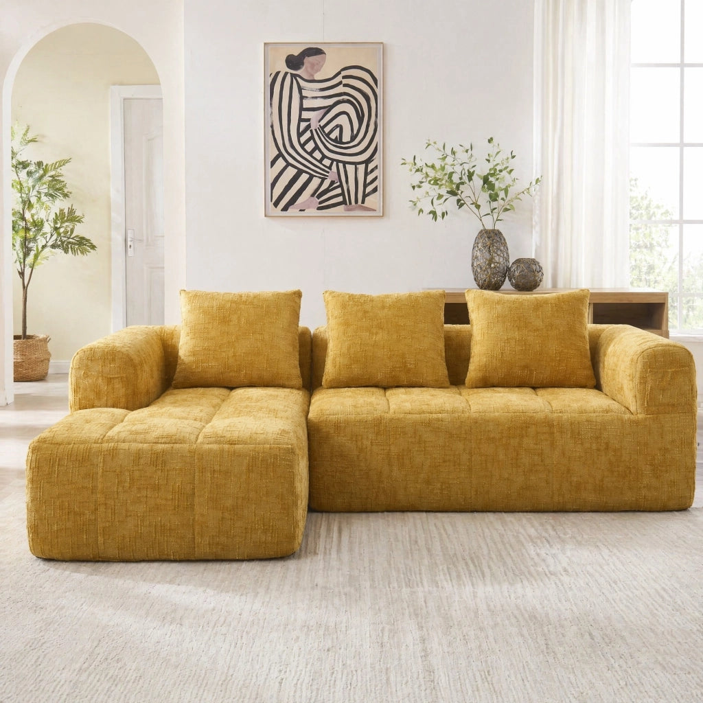 DIVANO Angolare 250x158x60 cm in Chenille Giallo con 3 cuscini