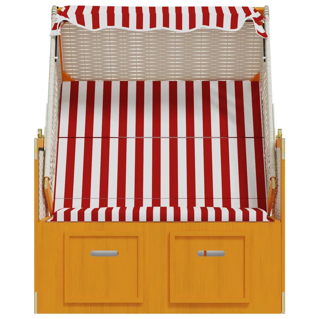 Strandkorb Tettoia Polyrattan e Legno Massello Rosso e Bianco