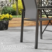 Set 2 Sedie da Giardino Impilabili con Seduta Traspirante, in Alluminio e Textilene, 56x58x89 cm, Grigio Carbone