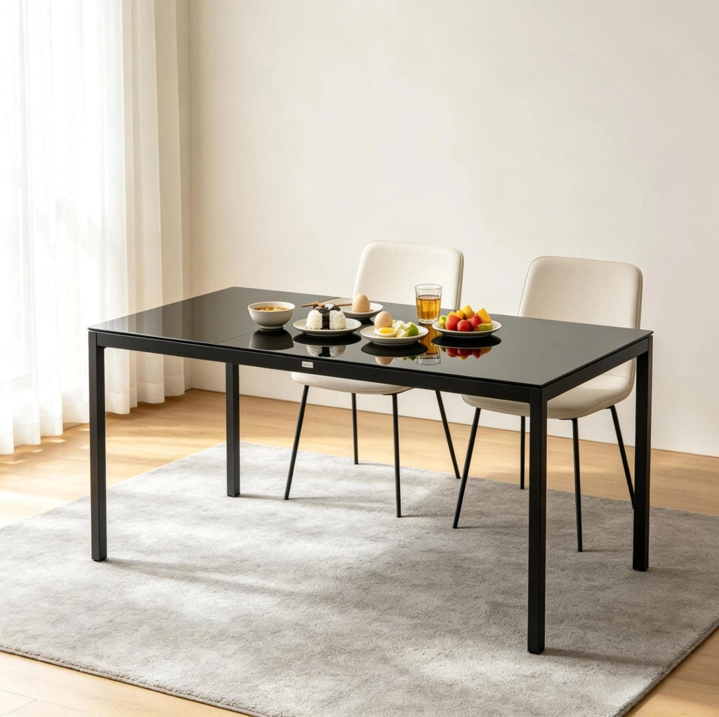 Tavolo da pranzo da esterno in alluminio e vetro temperato 180x80 cm nero
