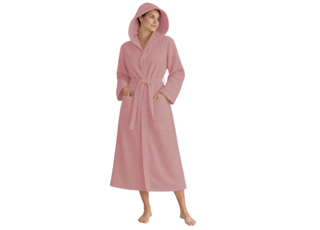Accappatoio Con Cappuccio In Morbida Spugna Mod. Boutique Tinta Unita Rosa - S-M - Rosa