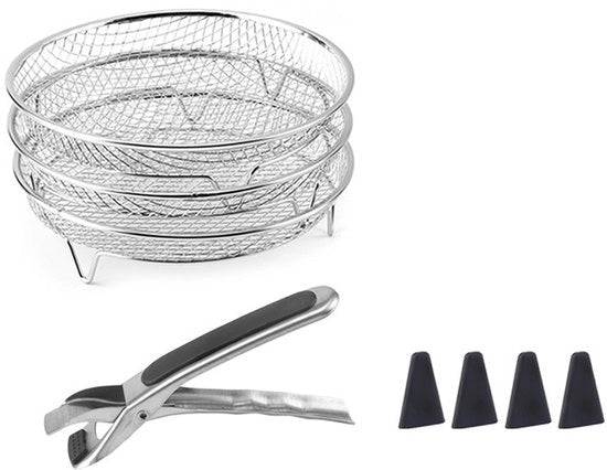 Grill rosto in acciaio inossidabile, 3 in 1, rondo, spesso, multi strato, adatto per friggere pollo o asciugare alimenti, lavabile in lavastoviglie.