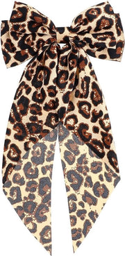 Pizzo a tema leopardo extra grande - Pizzo con coda lunga a tema leopardo - Clip per capelli a tema primavera - Pizzo satino a tema leopardo - Spilla per capelli per donne e ragazze .