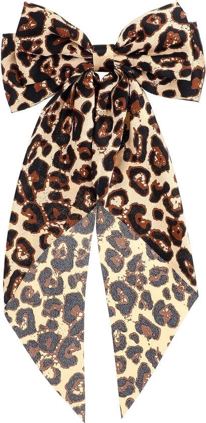 Pizzo a tema leopardo extra grande - Pizzo con coda lunga a tema leopardo - Clip per capelli a tema primavera - Pizzo satino a tema leopardo - Spilla per capelli per donne e ragazze .