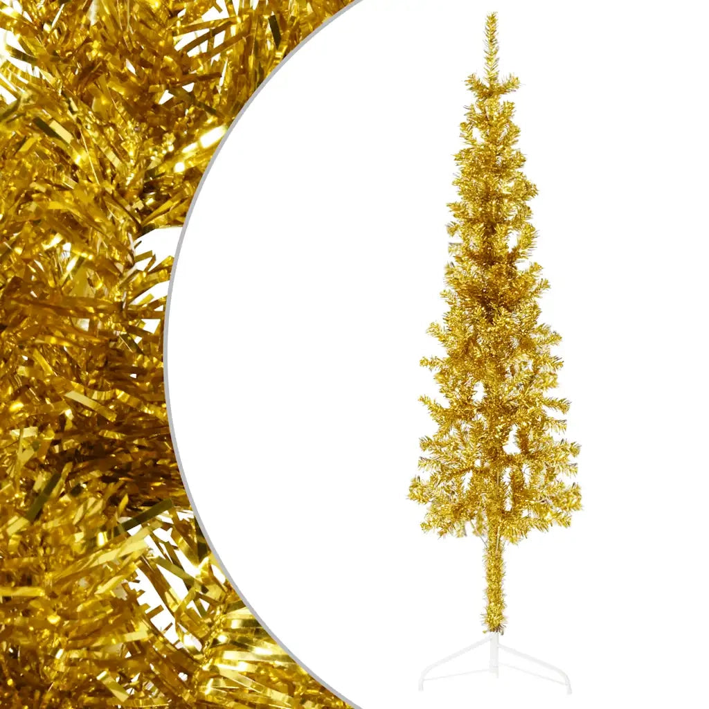 Albero Natale Artificiale Sottile a Met¨¤-Albero Natalizio con Supporto Oro 120cm