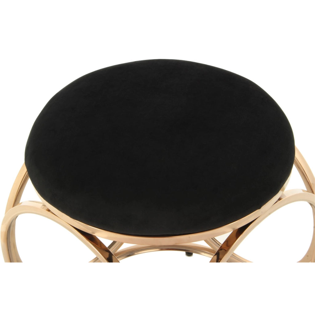 Pouf Whitney 325 in velluto nero e acciaio oro rosa