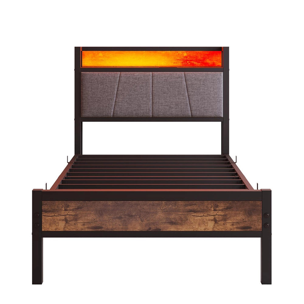 Struttura letto-Xylo-90x200cm,Nero,Con illuminazione LED e porte di ricarica USB-