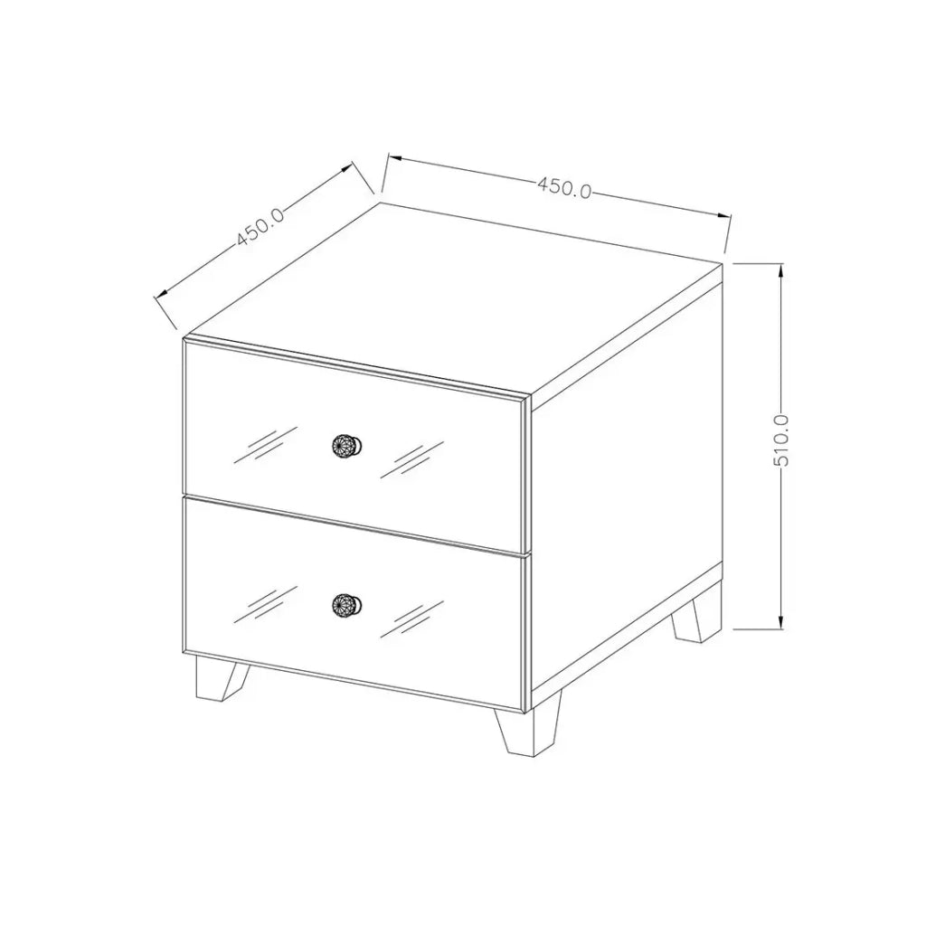 Tavolino da notte LIVORA – 2 cassetti – Grigio e specchi – Design moderno