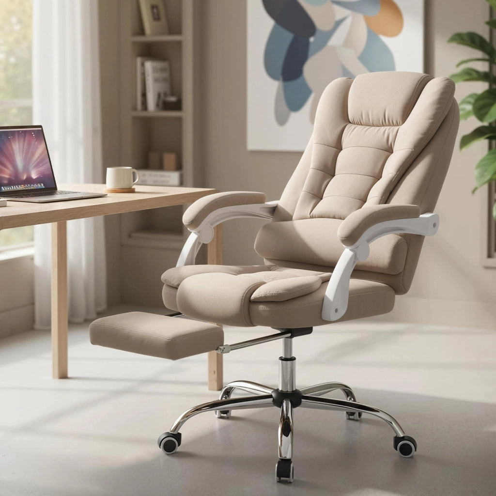 Poltrona da ufficio direzionale massaggiante riscaldata regolabile reclinabile tessuto lino beige ¨C Xylo