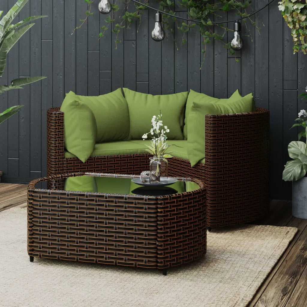 Set Mobili da Giardino 4 pz con Cuscini in Polyrattan Marrone 319840