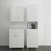 Set lavanderia con lavatoio colonna e pensile in legno bianco Fedra