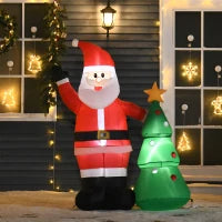 Babbo Natale Gonfiabile 150cm con Albero, Decorazione Natalizia per Esterno con Luci a LED, in Poliestere Impermeabile IP44