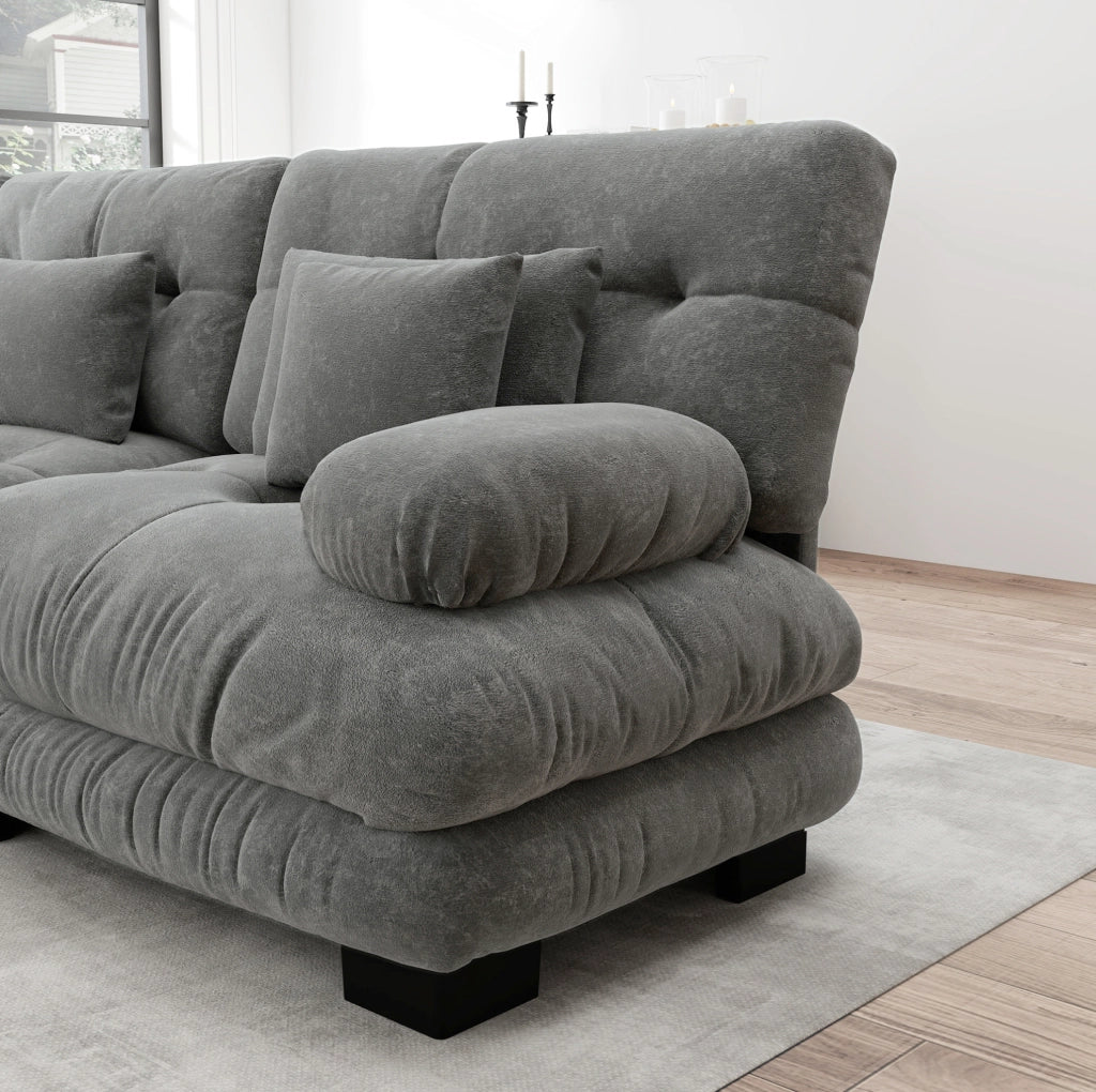 Divano modulare con ottomani mobili in chenille grigio