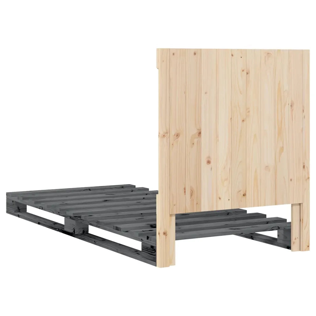 Giroletto con Testiera-Struttura Letto con testiera Grigio 90x200 cm Legno Massello di Pino 643620