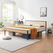 Letto Matrimoniale Linköping in Metallo Nero con Testiera e Pediera Effetto Rattan 180x200 cm [en.casa]