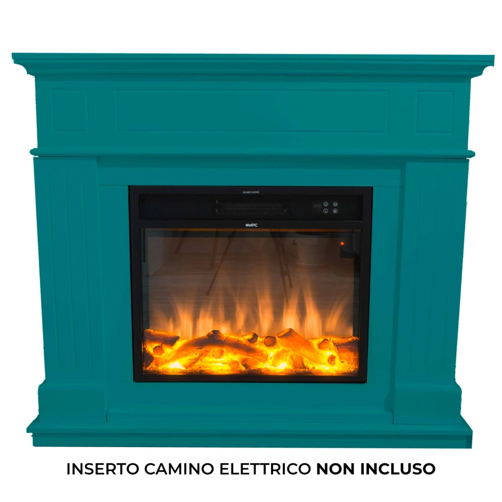 Cornice da Pavimento per Inserto Camino Elettrico 110x94,9x24,9 cm in MDF Sined Pienza Turchese