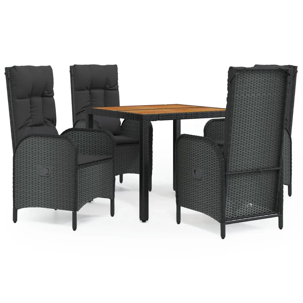 Set da Pranzo da Giardino 5 pz Nero con Cuscini in Polyrattancod mxl 76433