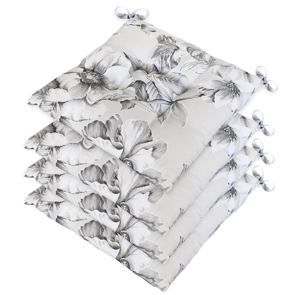 Set 4 Cuscini Sedia Shabby Chic Fiore Bianco Nero Morbidissimi Universali Coprisedie Cotone Lavabili