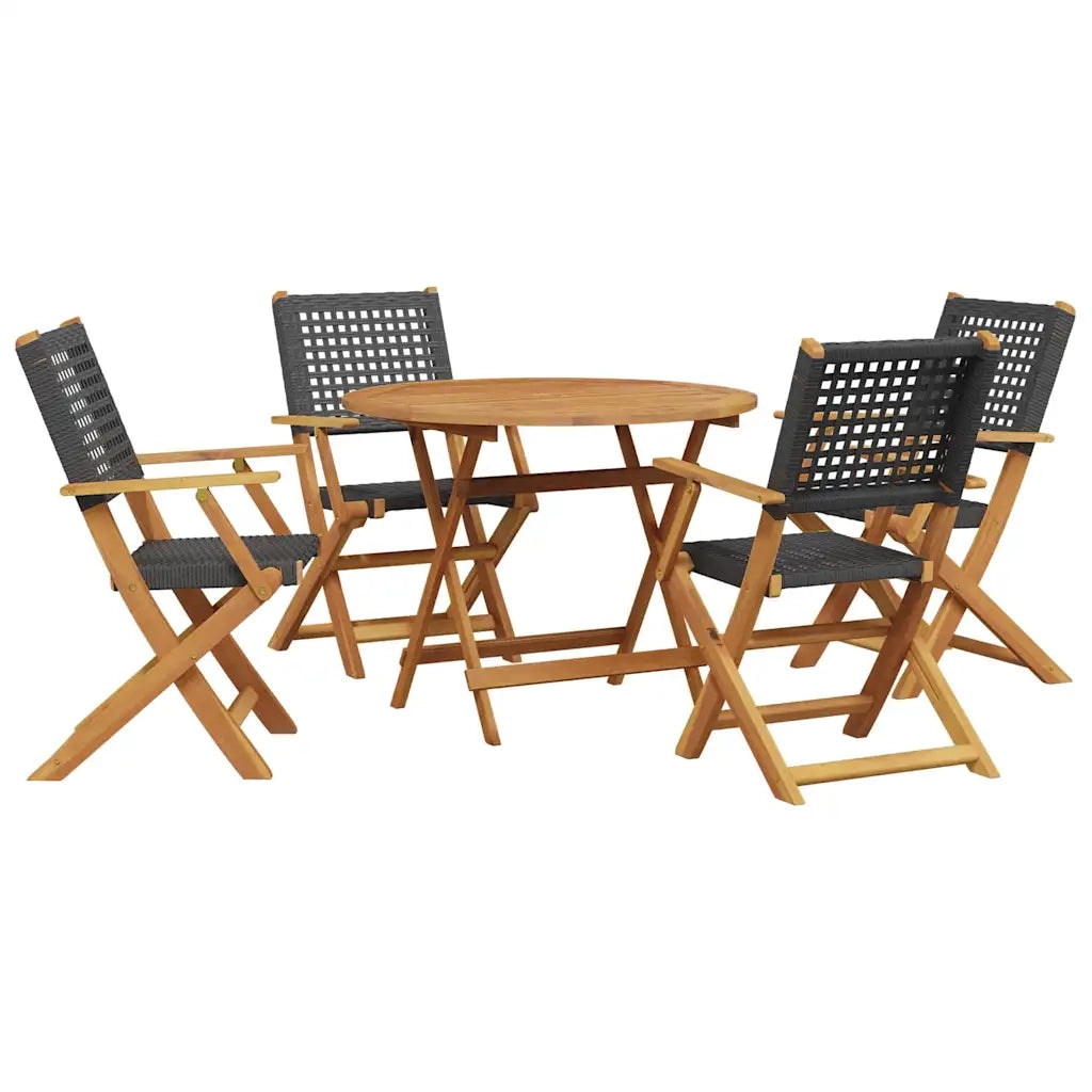 Set da Pranzo per Giardino 5pz | Set Salotto da Giardino Nero Polyrattan e Legno Massello