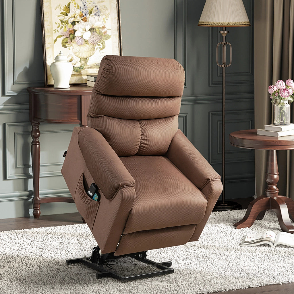Poltrona Massaggiante Elettrica con Alzapersona e Riscaldamento ¨C Zephmum ¨C Tessuto Marrone 90x100x110