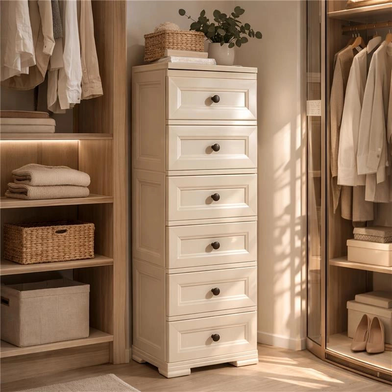 CASSETTIERA ALTA 6 CASSETTI PICCOLI ANGORA 40X43X125 CM – MOBILE VERTICALE EFFETTO BUGNATO PER CAMERA, INGRESSO E ZONA LIVING