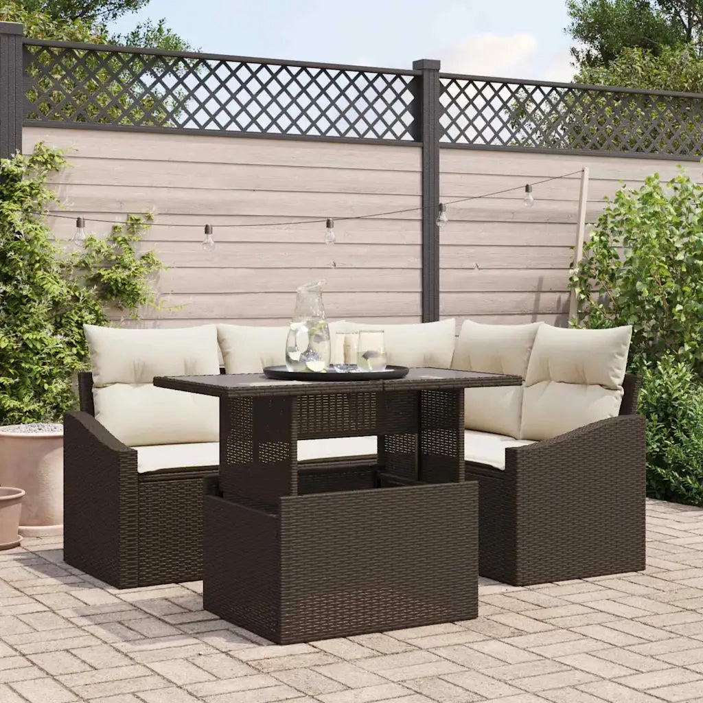 Set Divano da Giardino 5 pcs Marrone e Crema polyrattan