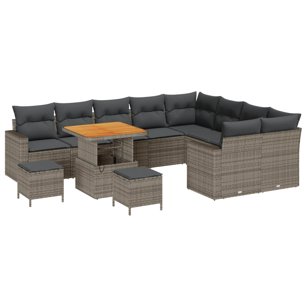 Set Divano da Giardino  12 Pezzi con Cuscini Grigio Rattan Polietilene Acacia
