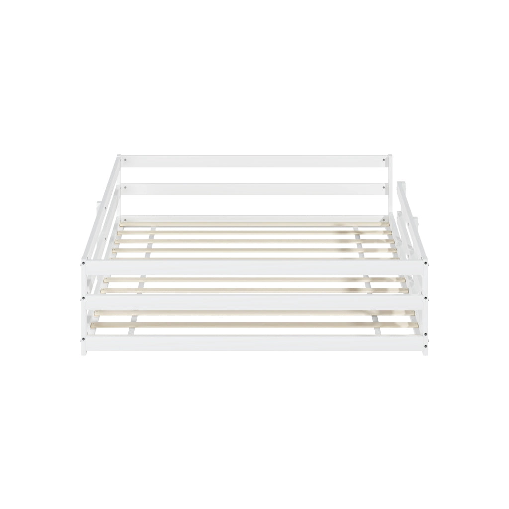 Letto Montessori a pavimento 140x200 cm con sponde su 4 lati, legno di pino massiccio, bianco