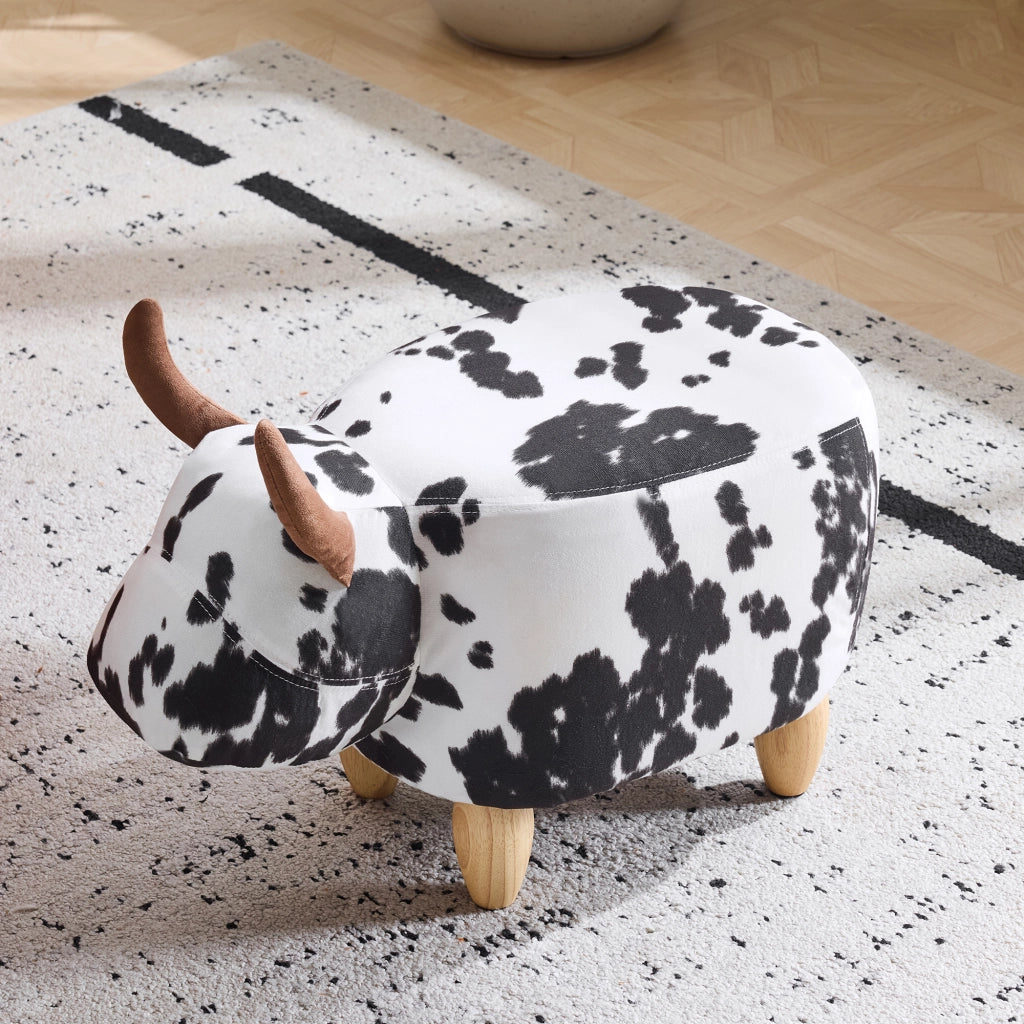 SGABELLO Imbottito 62 x 35 x 36 cm Nero/Bianco in Tessuto, Legno e Schiuma