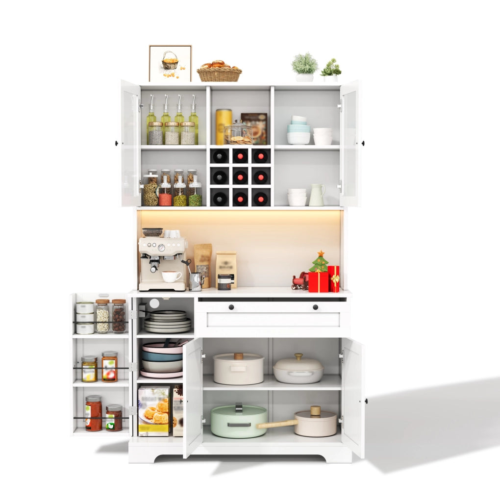 Credenza cucina 180x105x40 cm bianca in MDF, LED e presa integrata