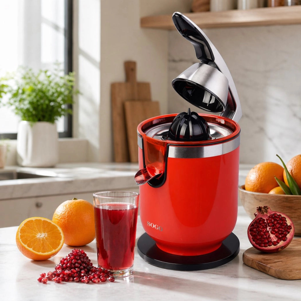 Spremiagrumi elettrico citrico con estrattore melograno, 2 coni per arance e limoni, capacità 600ml acciaio inox 300W - SOGO